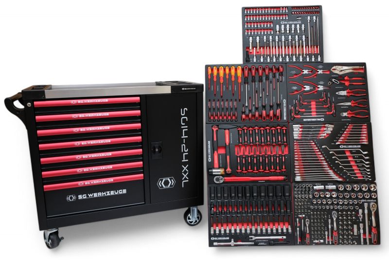 Werkstattwagen mit 7 Schubladen gefüllt Werkzeugwagen Werkzeugkasten KFZ gefüllt