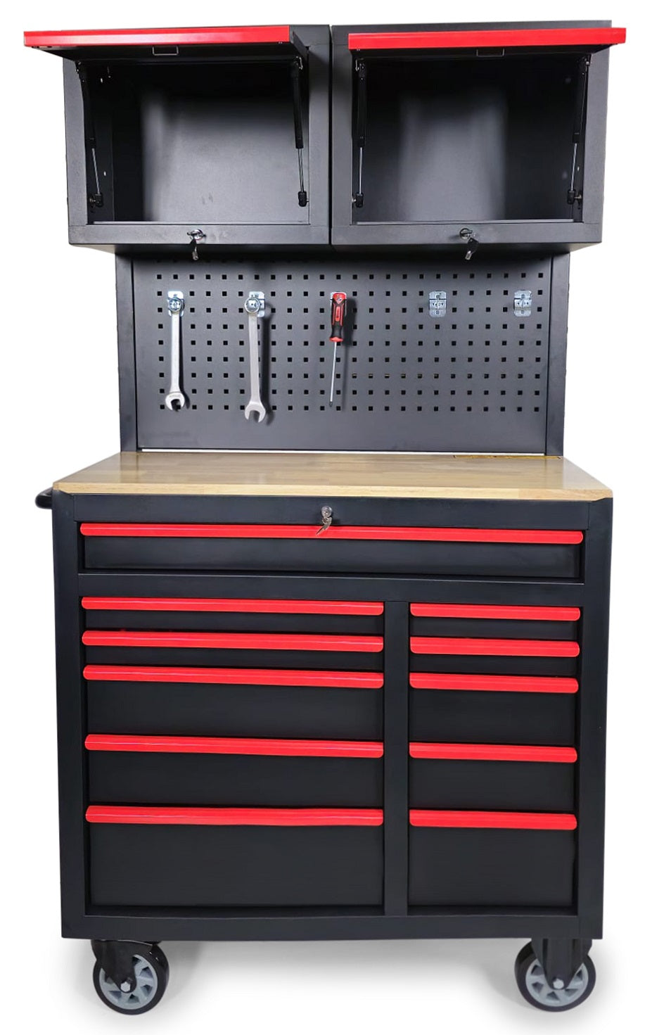 Mobile Werkbank XXL Werkstattwagen 11 Schubladen 9 Gefüllt Rückwand 2 Schränken