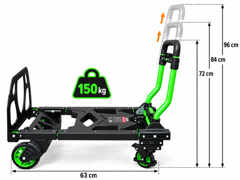 2-in-1 Sackkarre & Plattformwagen klappbar bis 150 kg – Grün