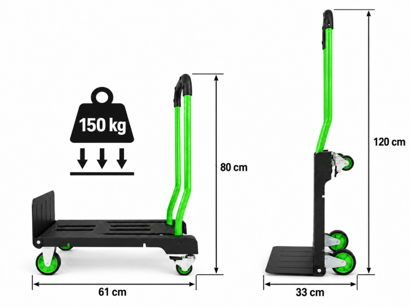 2-in-1 Sackkarre & Plattformwagen klappbar – Belastbar bis 120 kg (Grün)