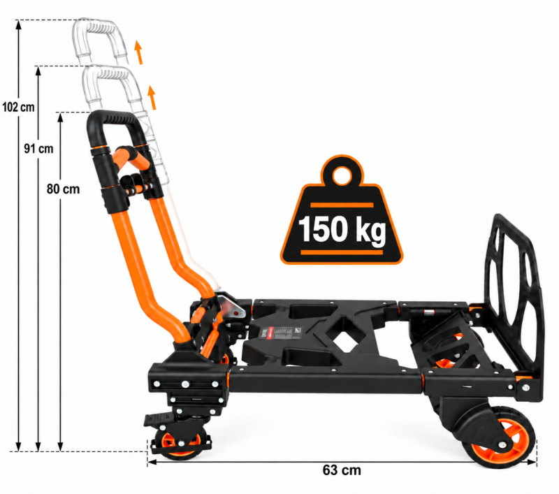 2-in-1 Sackkarre & Plattformwagen klappbar bis 150 kg – Orange