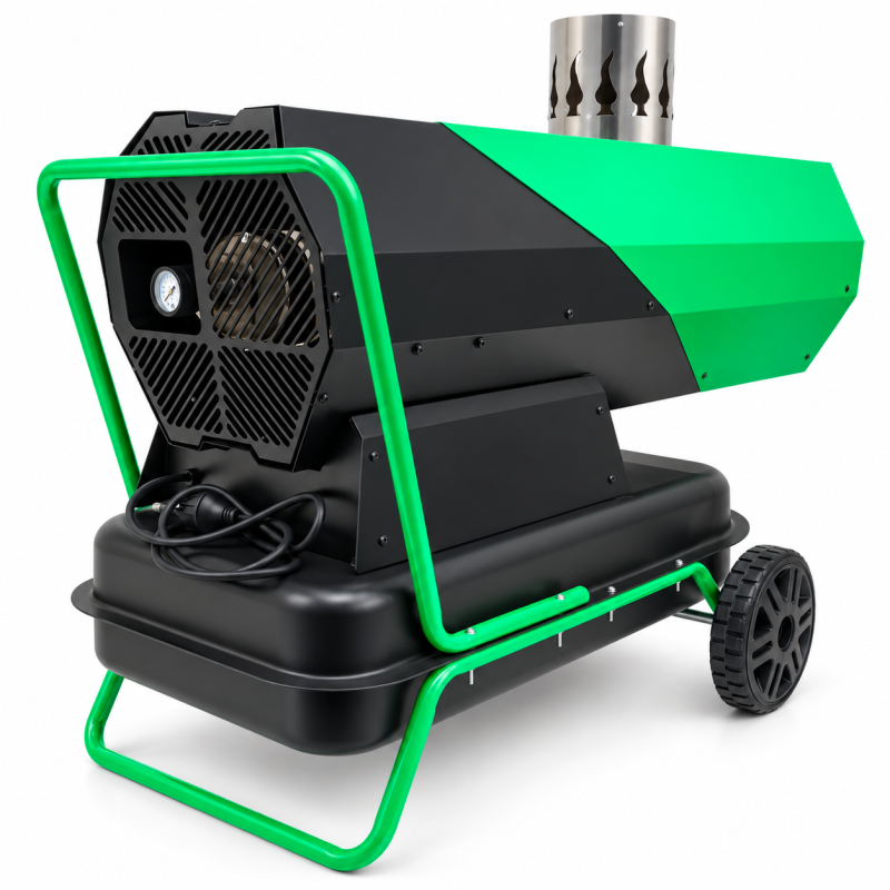 ViMa24 VM-30DE Indirekte Heizkanone 30 kW Green Edition – Diesel Ölheizgebläse mit Thermostat & Kaminanschluss