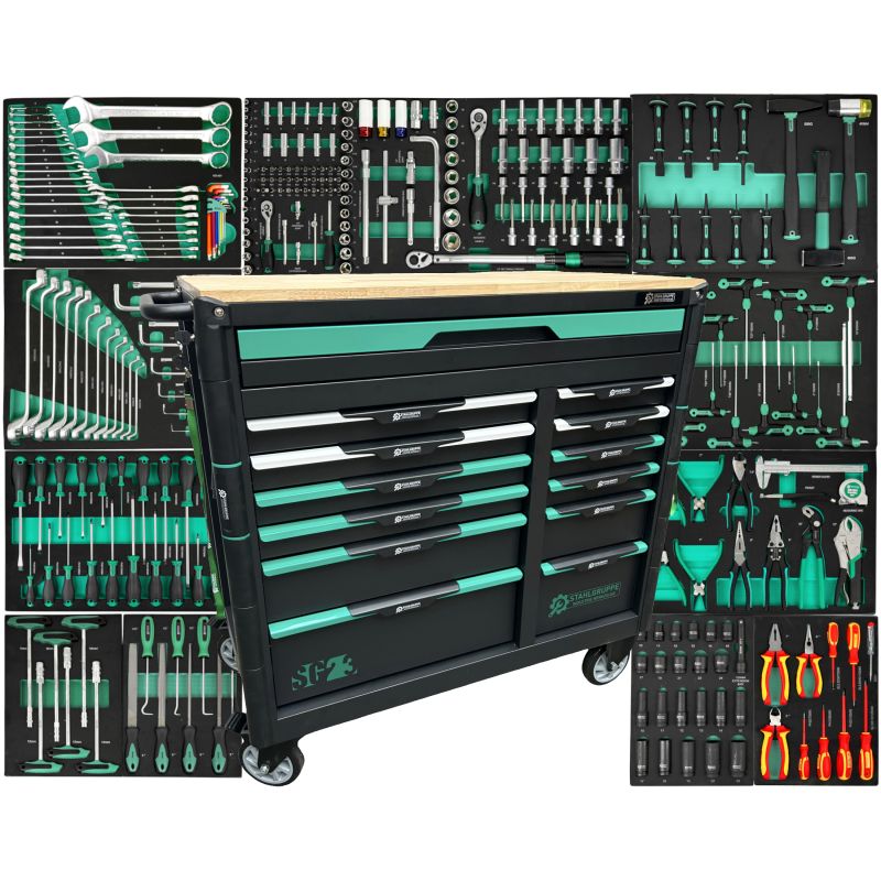 Werkstattwagen VM23 mit 13 Schubladen 11 gefüllt Profi KFZ Werkzeugwagen XXL Edition