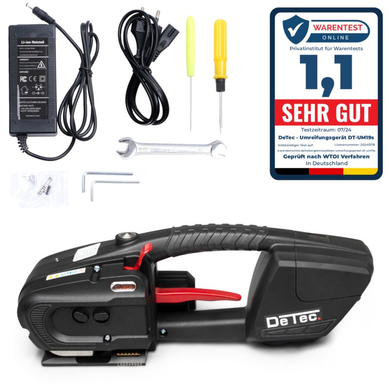 DeTec. DT-UM19s Handumreifungsgerät mit Akku für Kunststoffbänder (PE und PP)