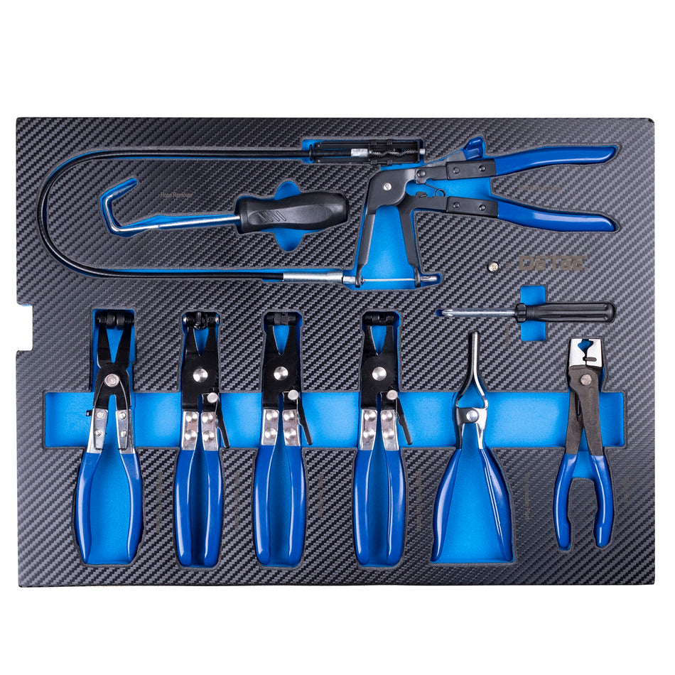 DeTec. 10-teiliges Schlauchschellenzangen Set im Carbon-Einleger