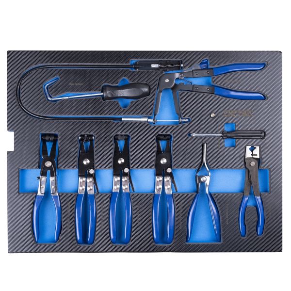 DeTec. 10-teiliges Schlauchschellenzangen Set im Carbon-Einleger