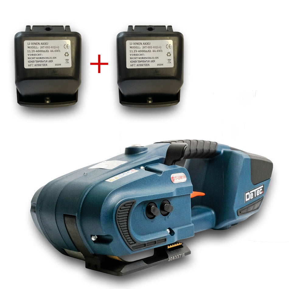 DeTec. DT-UM19 Umreifungsgerät mit 2 Akkus für Kunststoffbänder (PE und PP)'